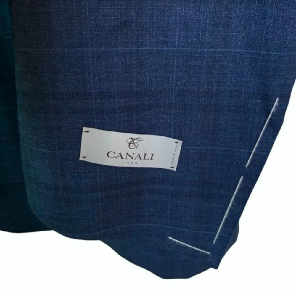 Canali Windowpane Plaid Navy Blazer Stretch Wool Size 46 R NWT_5